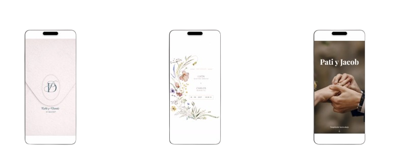 Tres ejemplos de invitaciones digitales para boda en iPhone